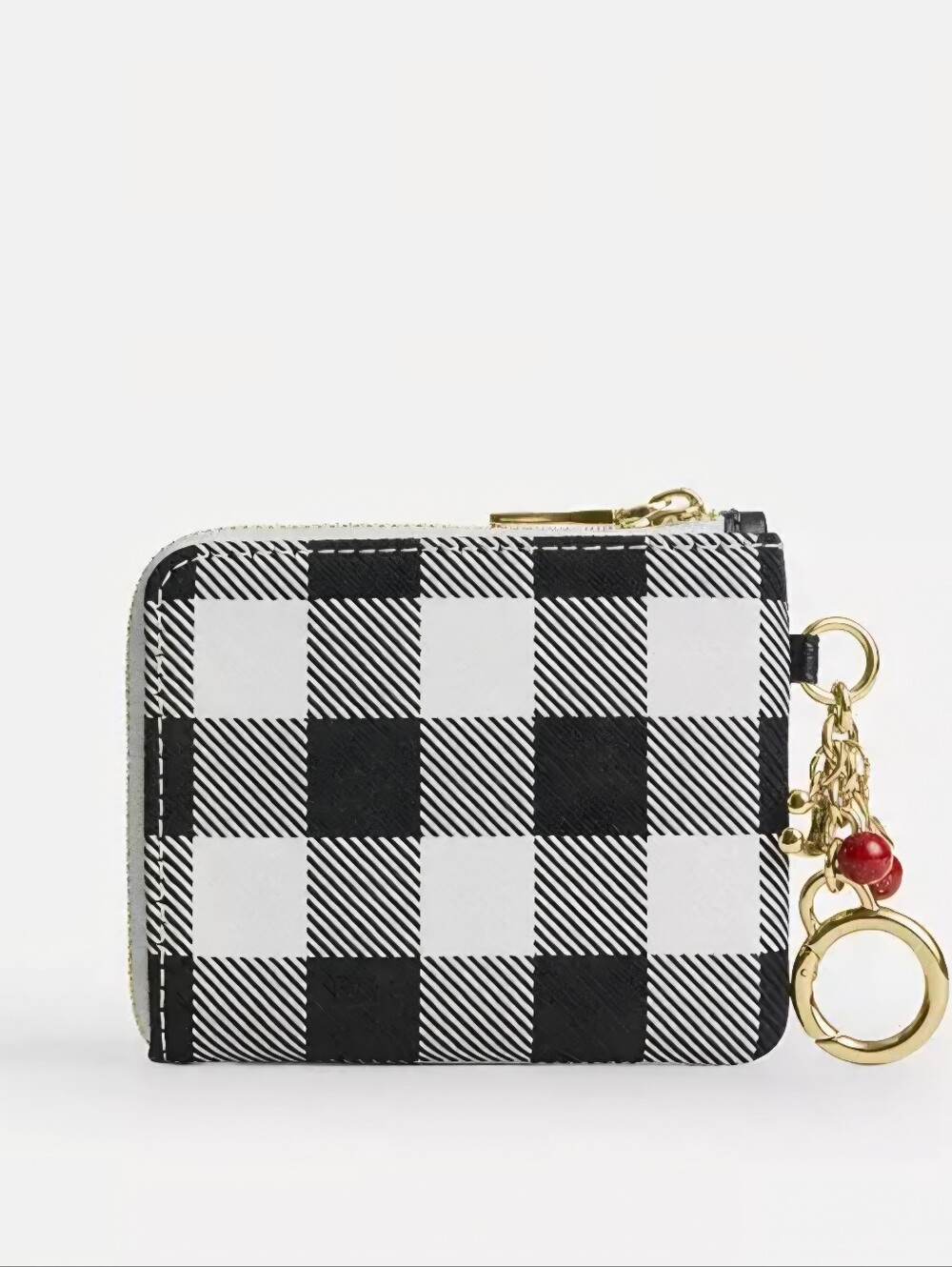 ๐COACH Black & White Gingham Corner Zip Wallet, Gold Hardware, Charms Included! - Picture 2 of 4